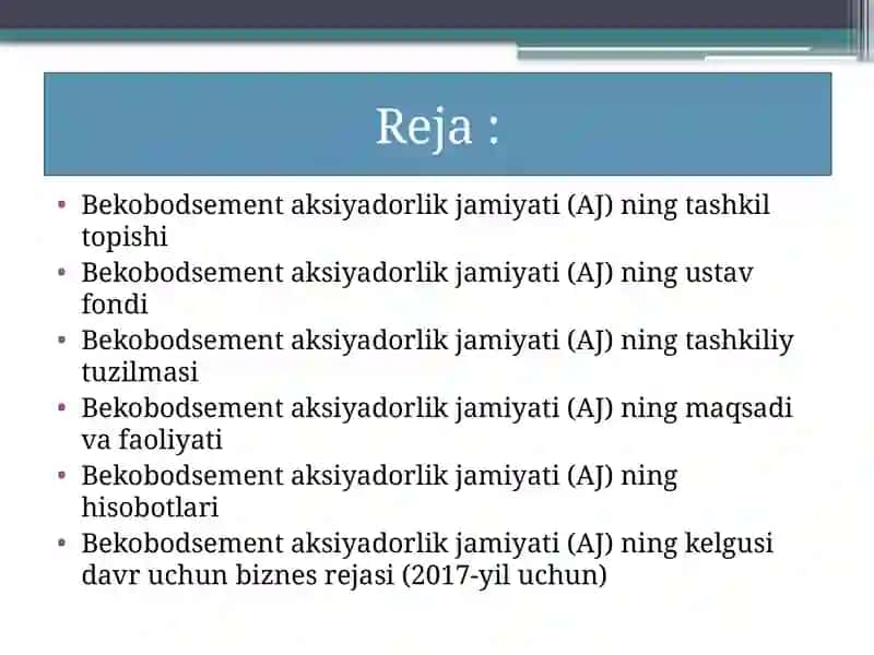 BEKOBODSEMENT AKSIYADORLIK JAMIYATI 2