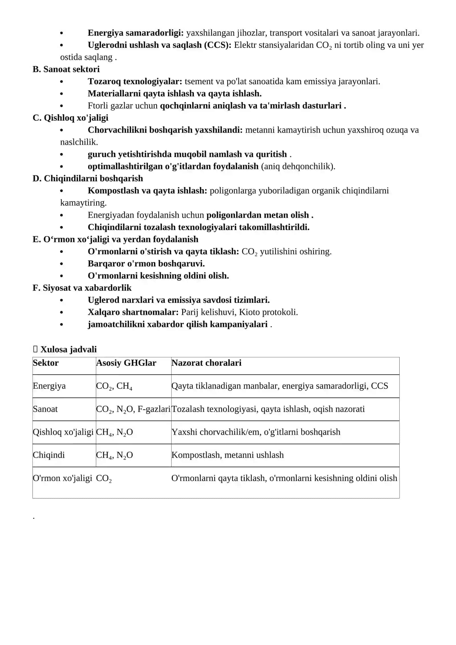 Issiqxona gazlari (IG) manbalari va ularga qarshi kurash choralari 2