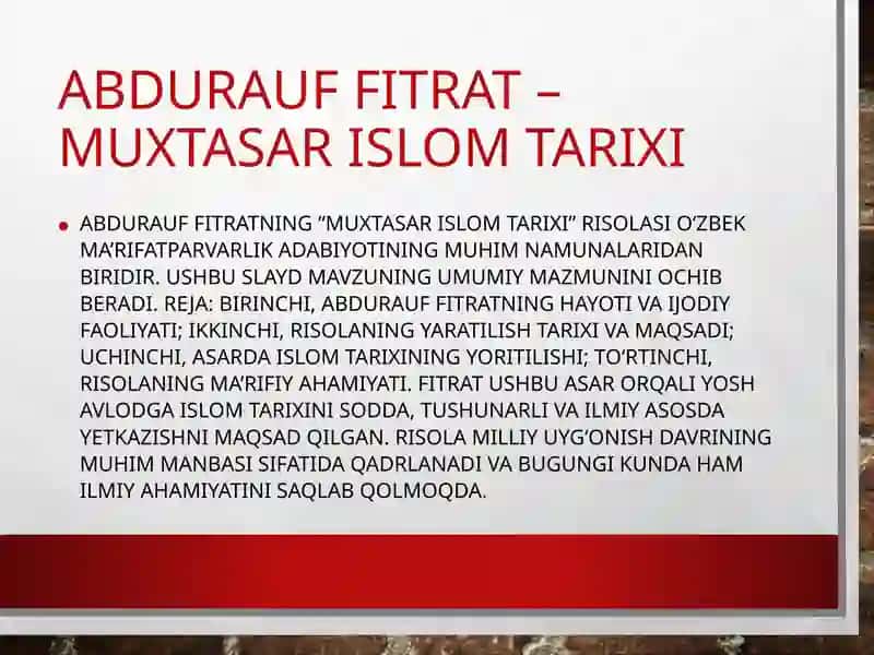 Abdurauf Fitratning "Muxtasar islom tarixi" risolasi 2