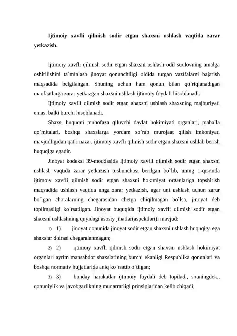 IJTIMOIY XAVFLI QILMISH SODIR ETGAN SHAXSNI USHLASH VAQTIDA ZARAR YETKAZISH 2