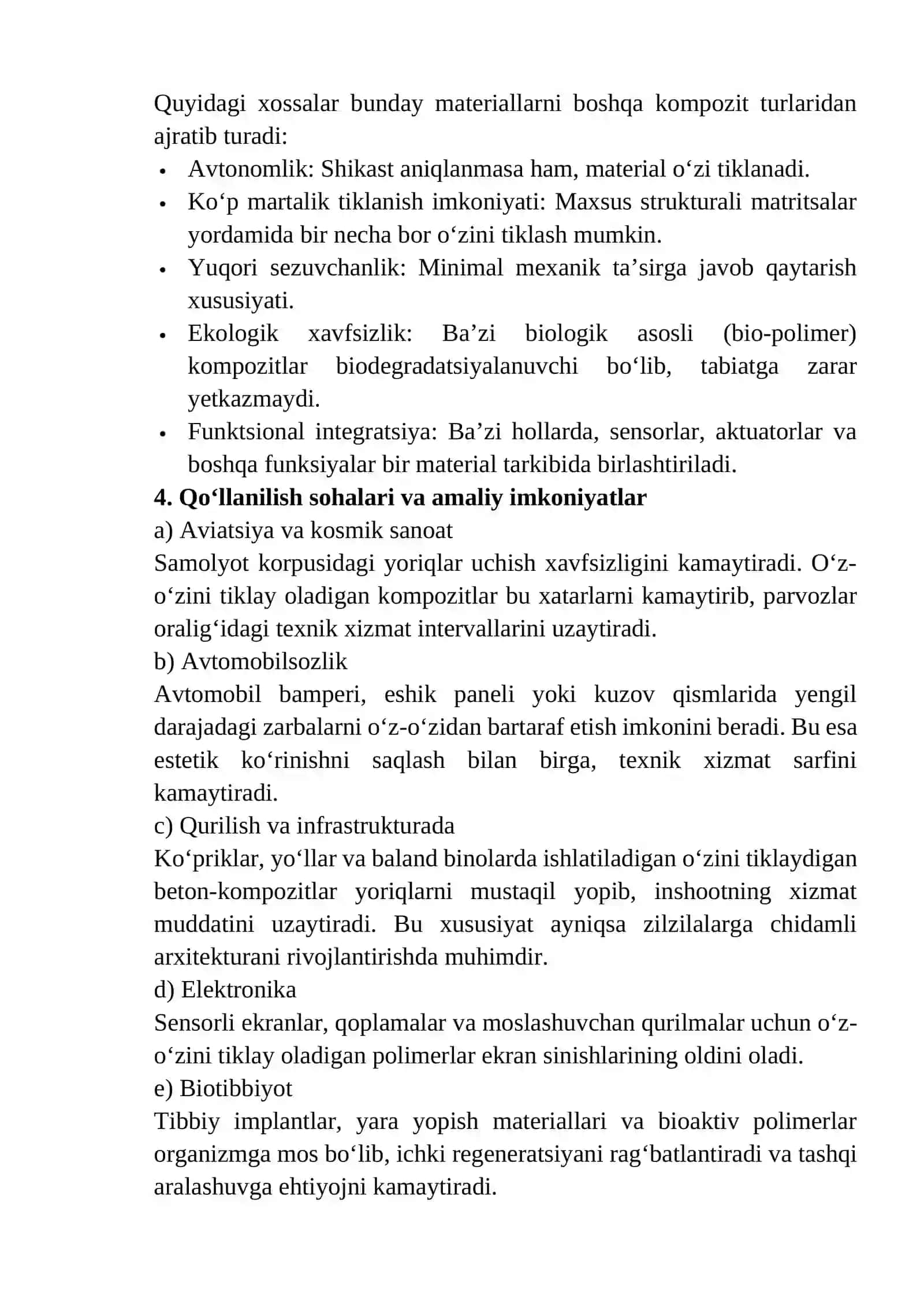 O'z-o'zidan tiklanadigan kompozit materiallar - imkoniyatlar va xususiyatlar 2