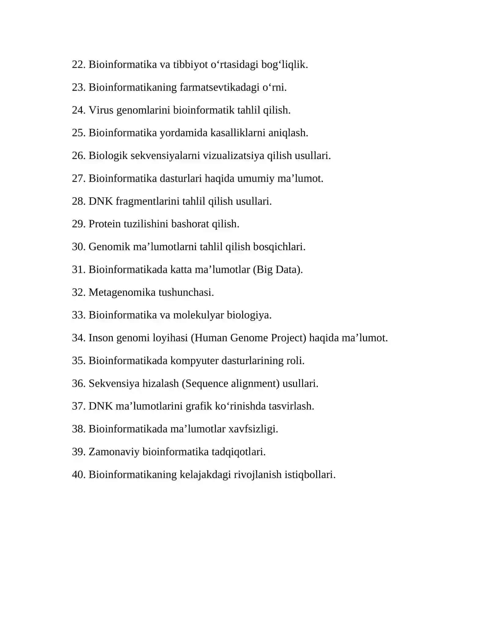 Bioinformatika fanidan mustaqil ish topshiriqlari 2