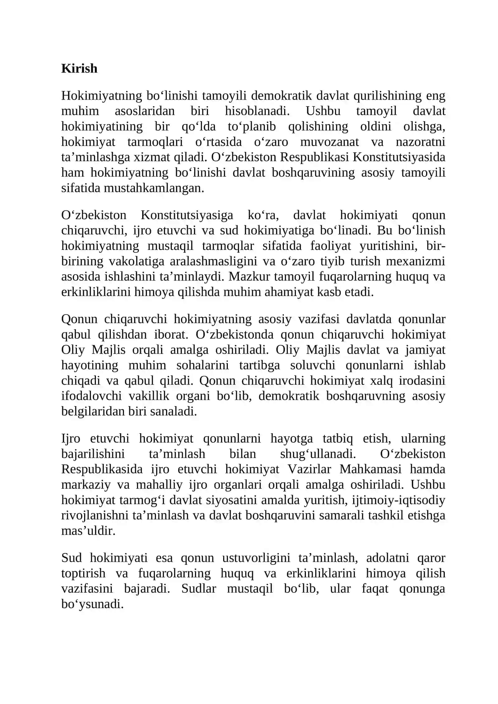 Hokimiyatning bo‘linishi tamoyili 2