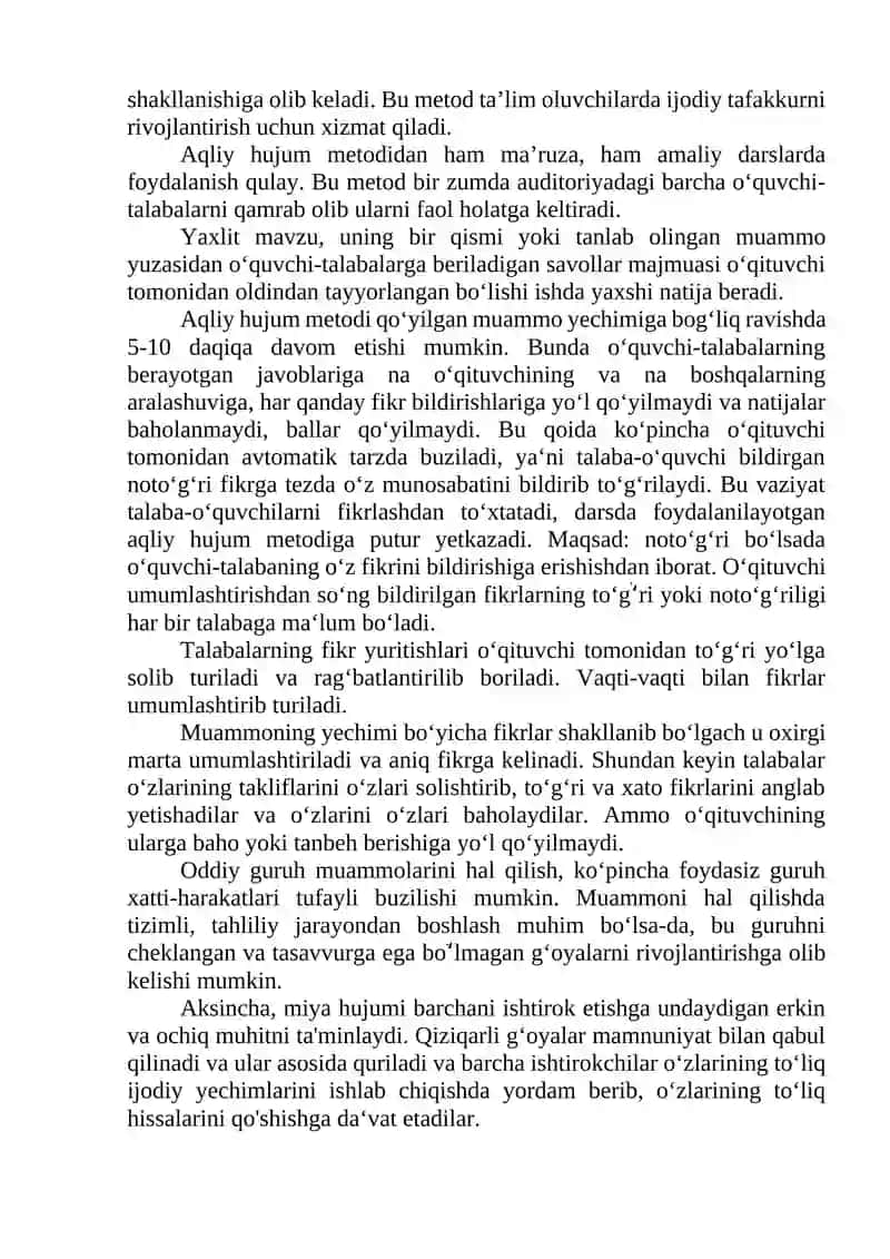FIKRLARNI YARATISH: “AQLIY HUJUM” METODI 2