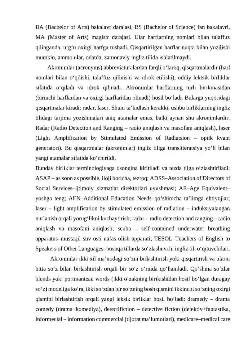 Qisqartma so‘zlarning ingliz va o‘zbek tilshunosligida qiyosiy tahlili 2