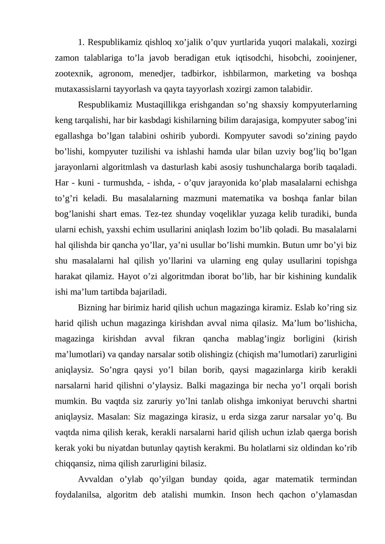 ALGORITMLAR VA ULARNI YOZISH USULLARI, HISOBLASH JARAYONLARI 2