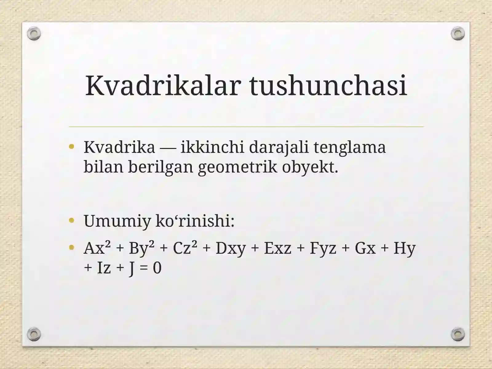 Kvadrikalar va bichiziqli formalar 2