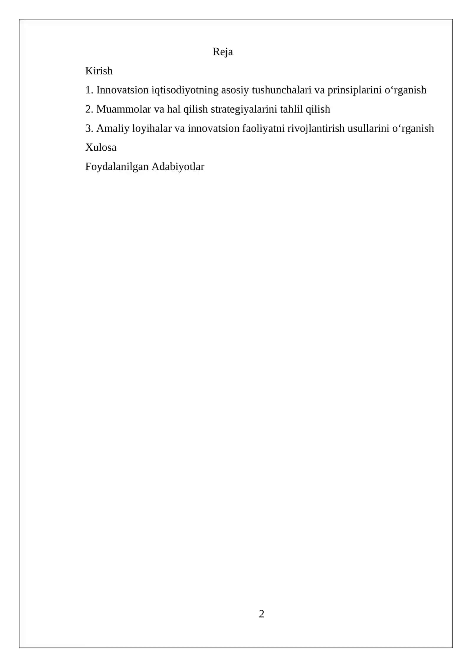 MAMLAKATIMIZDA INNOVATSION IQTISODIYOTNI RIVOJLANTIRISHDAGI MUAMMOLAR VA ULARNI HAL ETISH YO`LLARI 2
