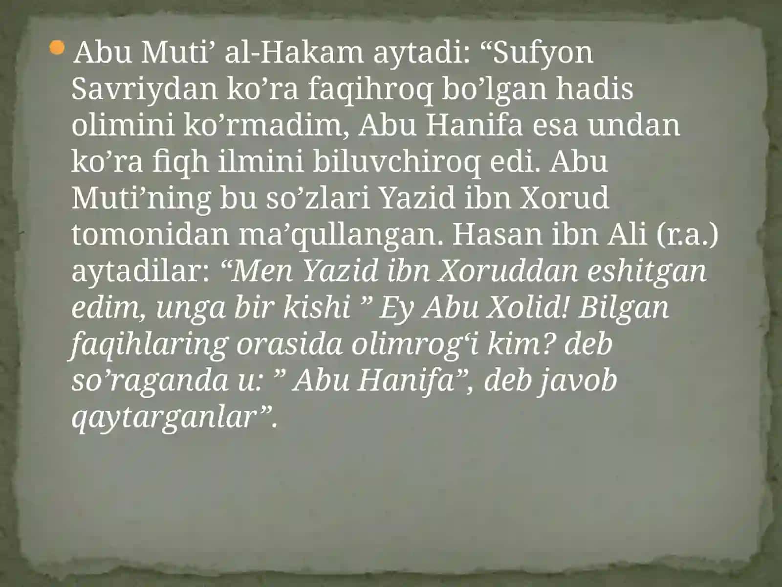 Hanafiylik mazxabining asoschisi Abu Hanifa hayoti va ta’limoti 2