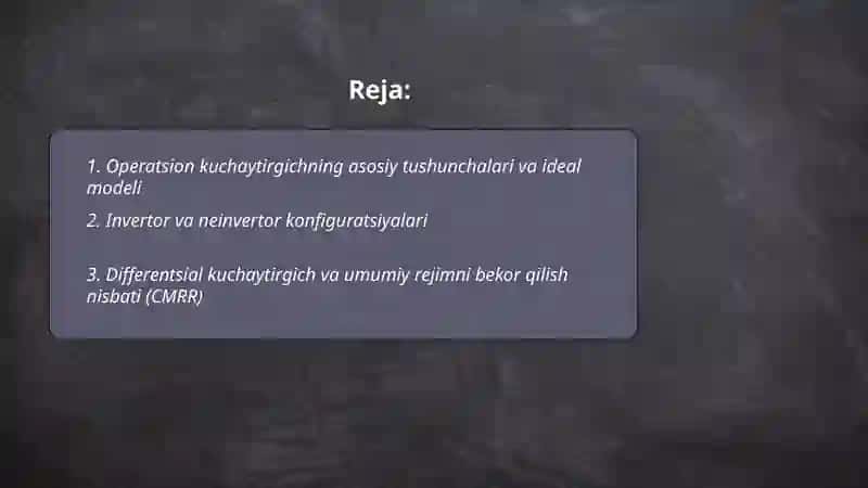 Operatsion kuchaytirgichlarni oʻrganish 2