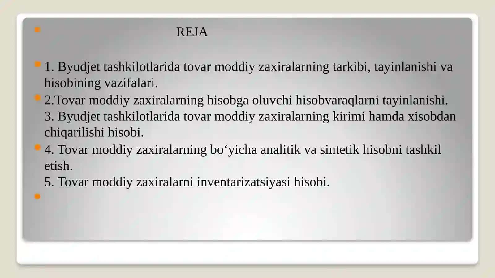 BYUDJET TASHKILOTLARI DATOVAR-MODDIY ZAXIRALAR HISOBI 2