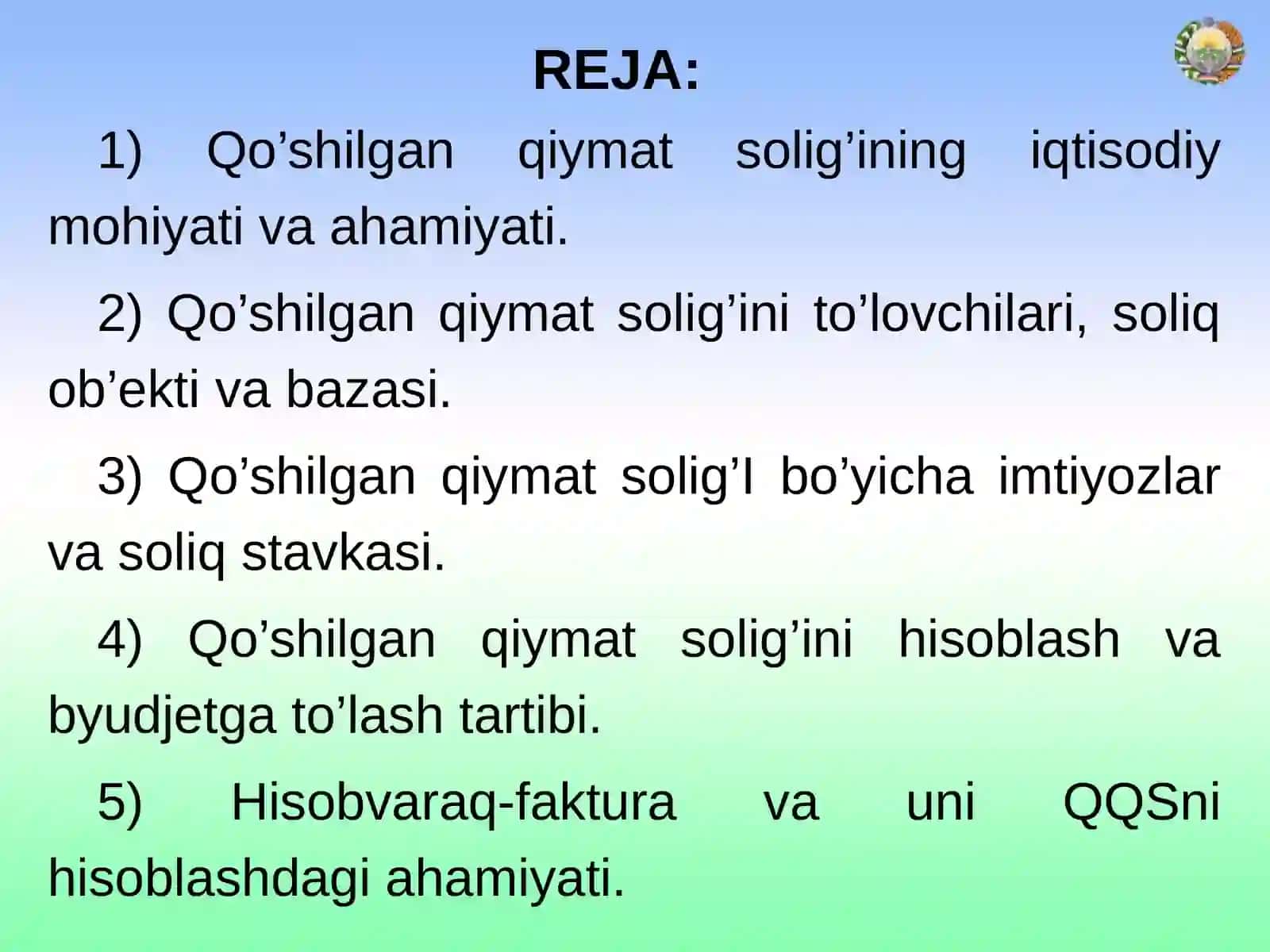 QQSning asosiy elementlari (soliq ob’ekti, soliq bazasi, stavkasi) 2