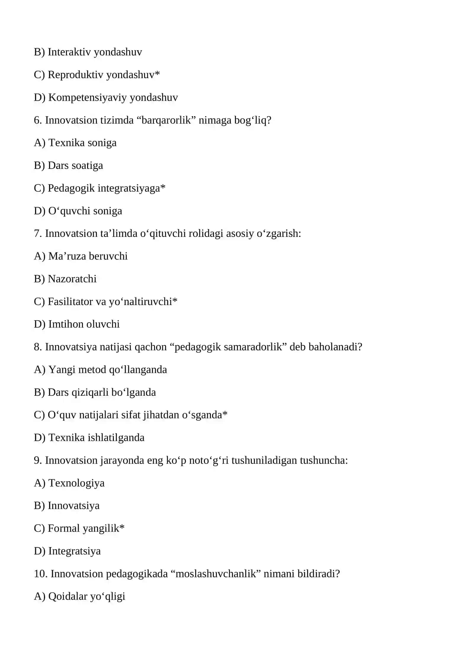 O'yin - maktabgacha  yoshdagi bolalarning asosiy faoliyati sifatida  test 2