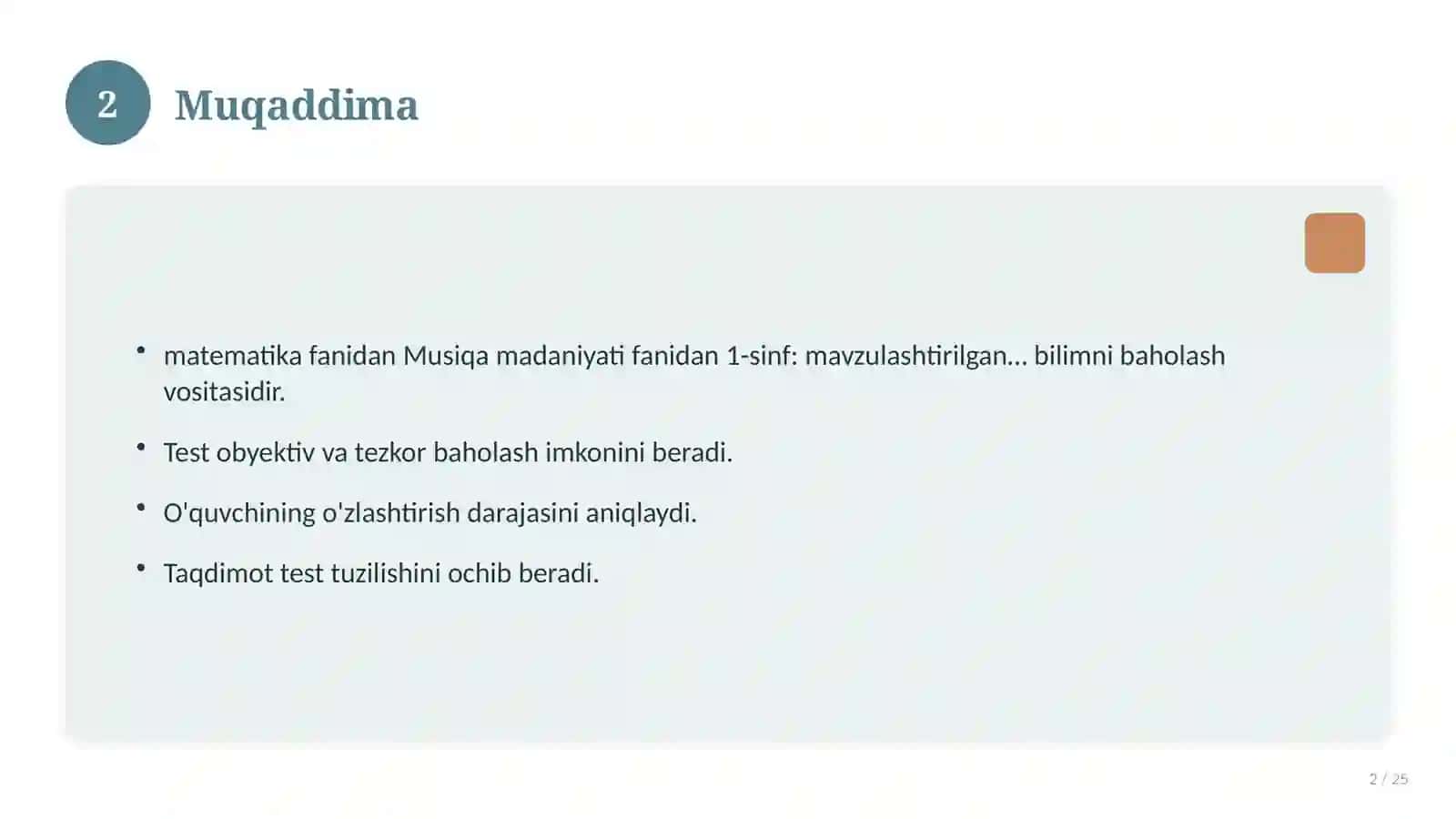 Musiqa madaniyati fanidan 1-sinf: mavzulashtirilgan nazorat ishi va tahlil 2