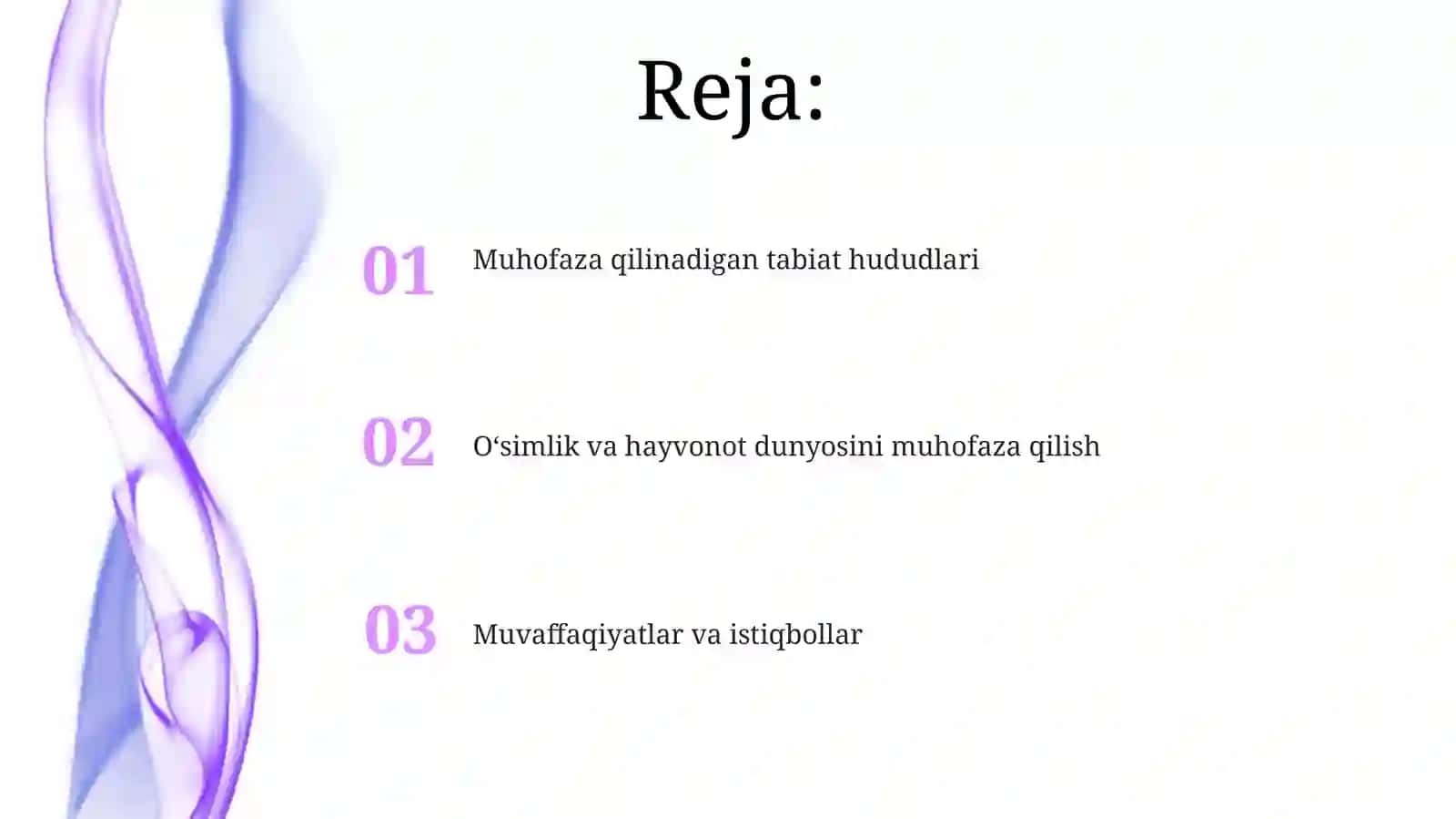 Muhofazaga olingan hududlar. O‘simliklar va hayvonot dunyosini muhofaza qilish 2