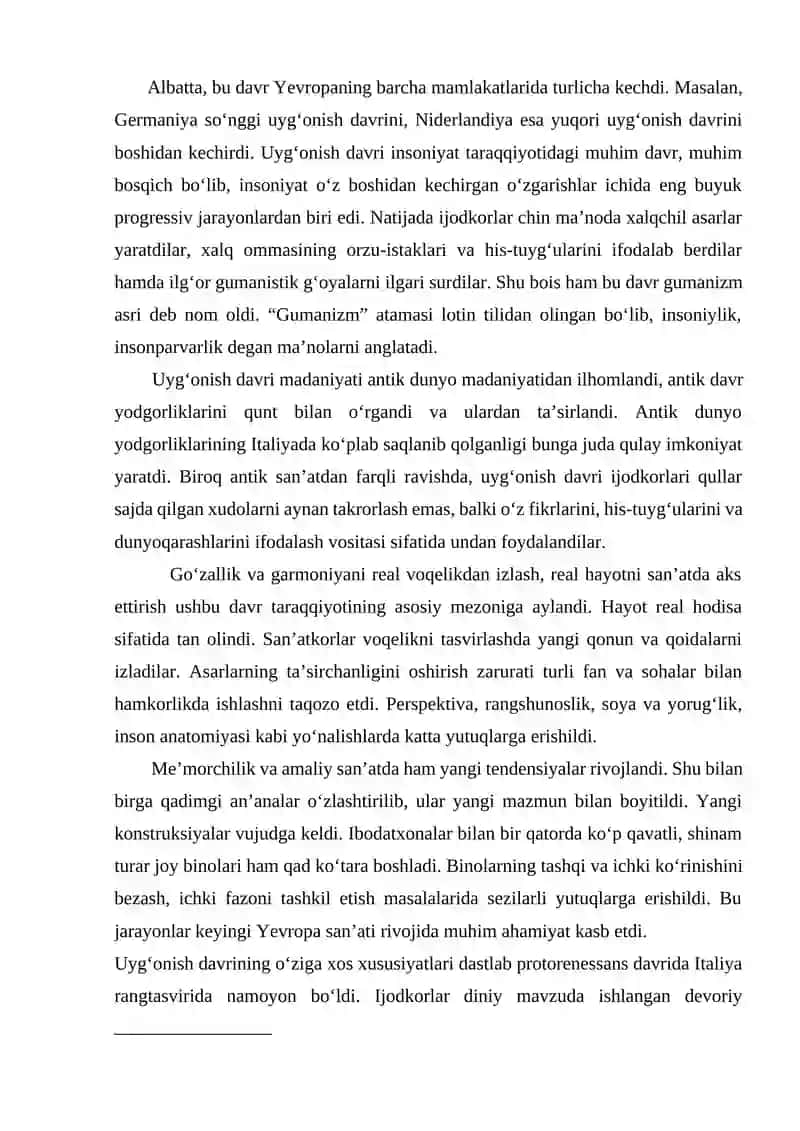 YEVROPADA UYG‘ONISH DAVRI SAN’ATI 2