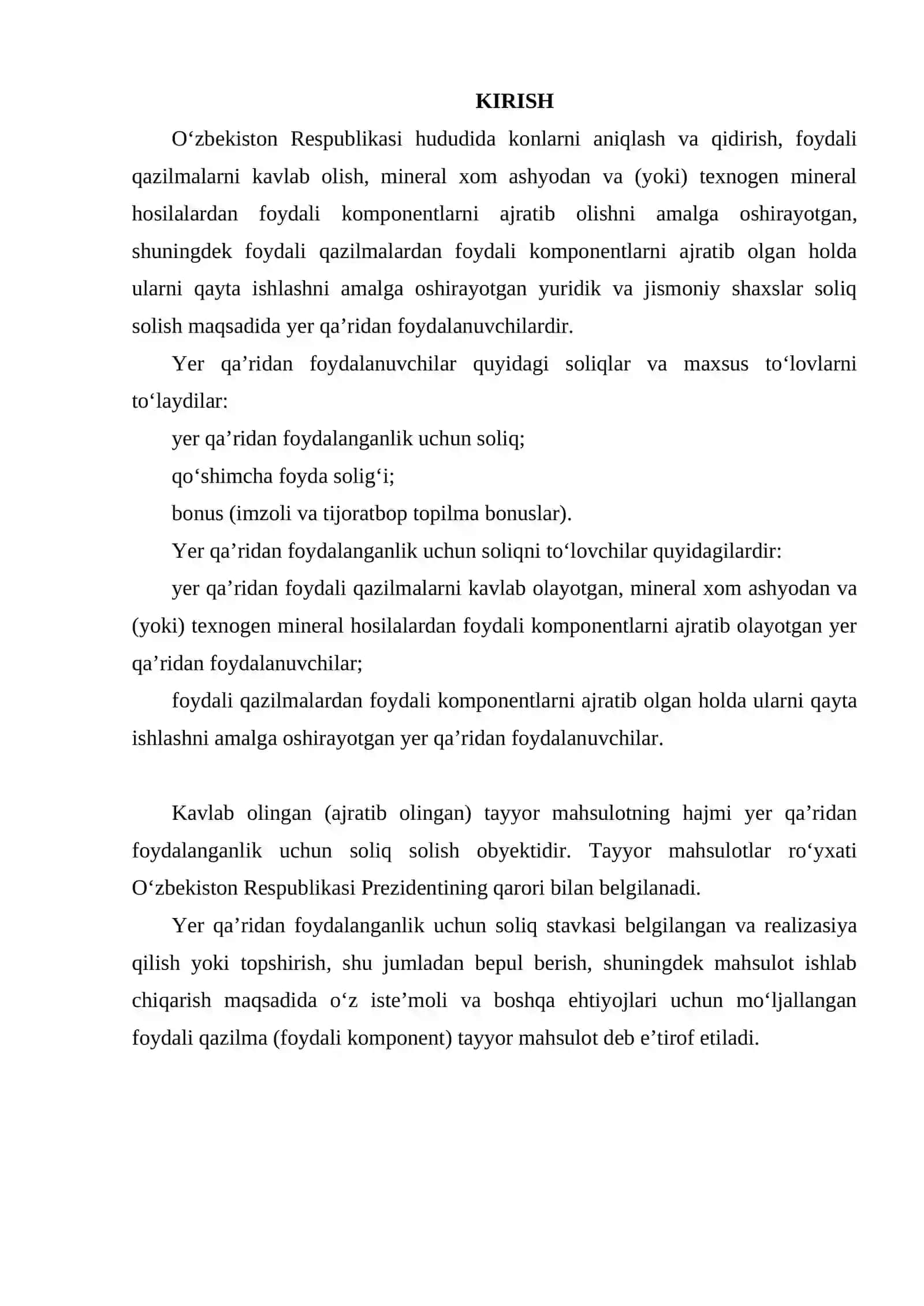 YER QARIDAN FOYDALANGANLIK UCHUN SOLIQ VA UNING STAVKALARINI BELGILASH MEZONLARI 2