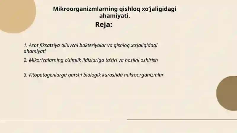 Mikroorganizmlarning qishloq xo‘jaligidagi ahamiyati 2