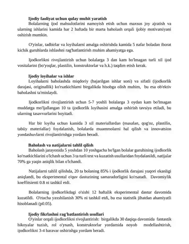 Bolalarda ijodkorlikni rivojlantirivchi oquv modeli 2