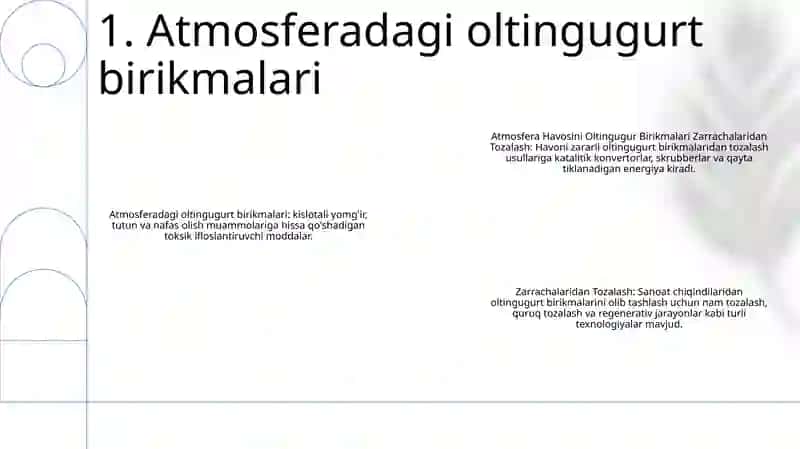 Atmosfera Havosini Oltingugur Birikmalari Zarrachalaridan Tozalash 2