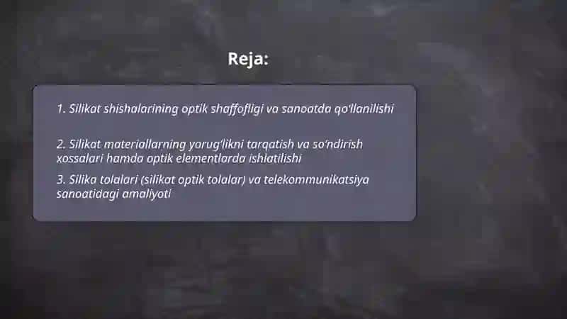 Silikat materiallarning optik xossalarini sanoatda qoʻllash 2