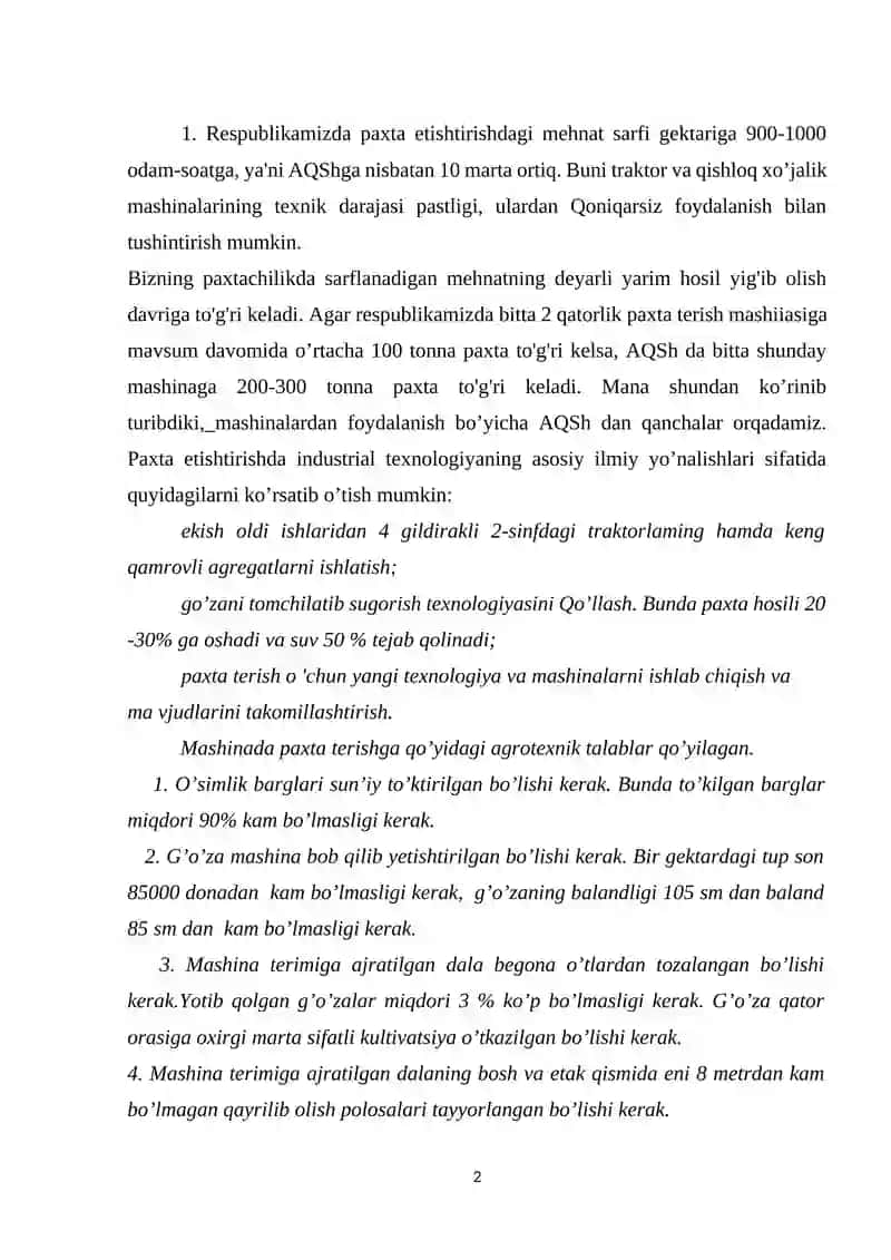 Paxta terish mashinalaridan foydalanishda xavfsizlik talablari 2