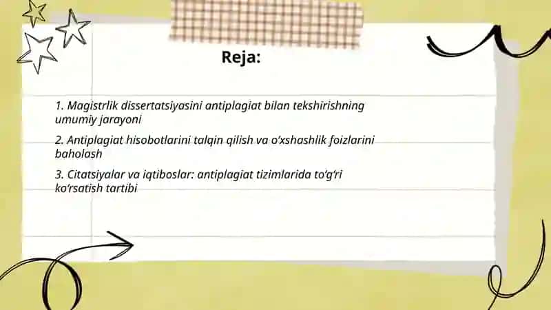Magistrlik dissertatsiyasining tekshirish (antiplagent bilqn ishlash) 2