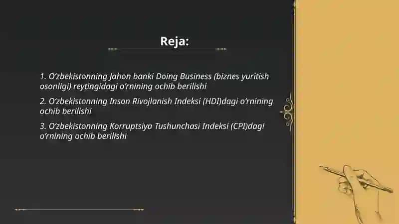 Oʻzbekistonning xalqaro reytinglardagi oʻrnining ochib berilishi 2