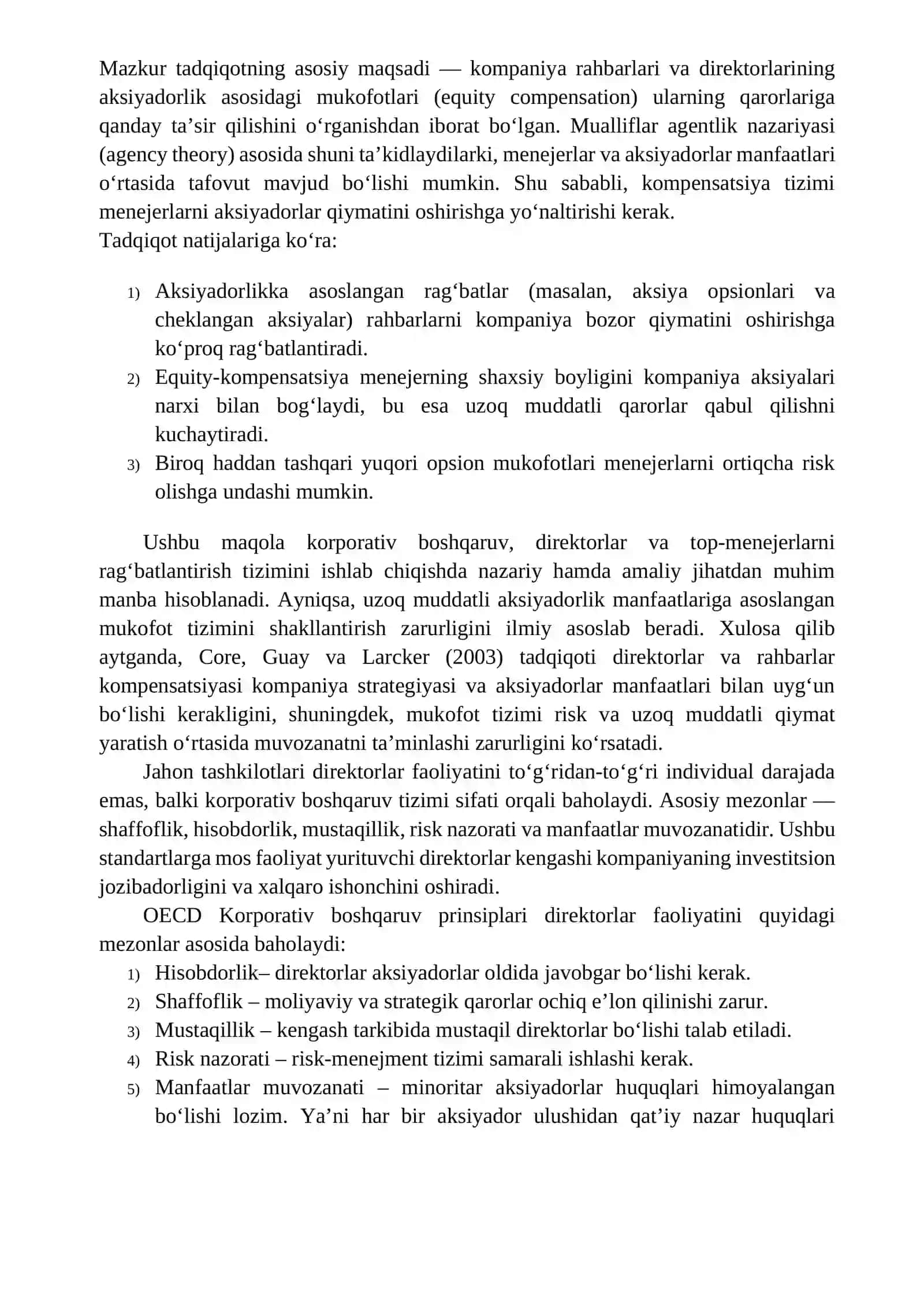 Direktorlar ishining samaradorligi va uni rag’batlantirish 2