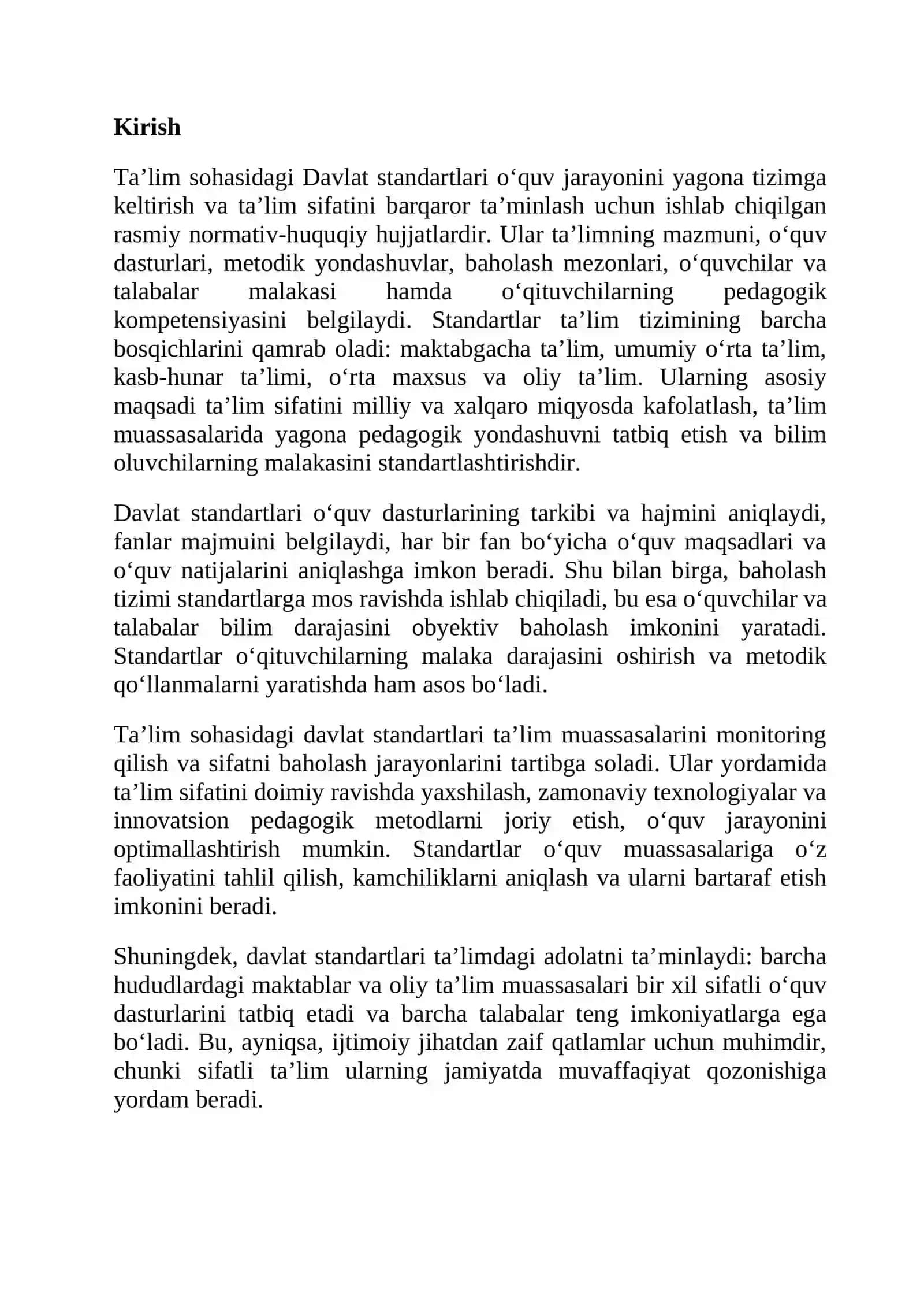 Ta'lim sohasidagi Davlat standartlari 2