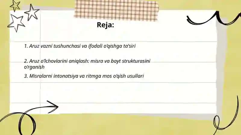 Aruz vaznidagi asarlarni ifodali o‘qish 2