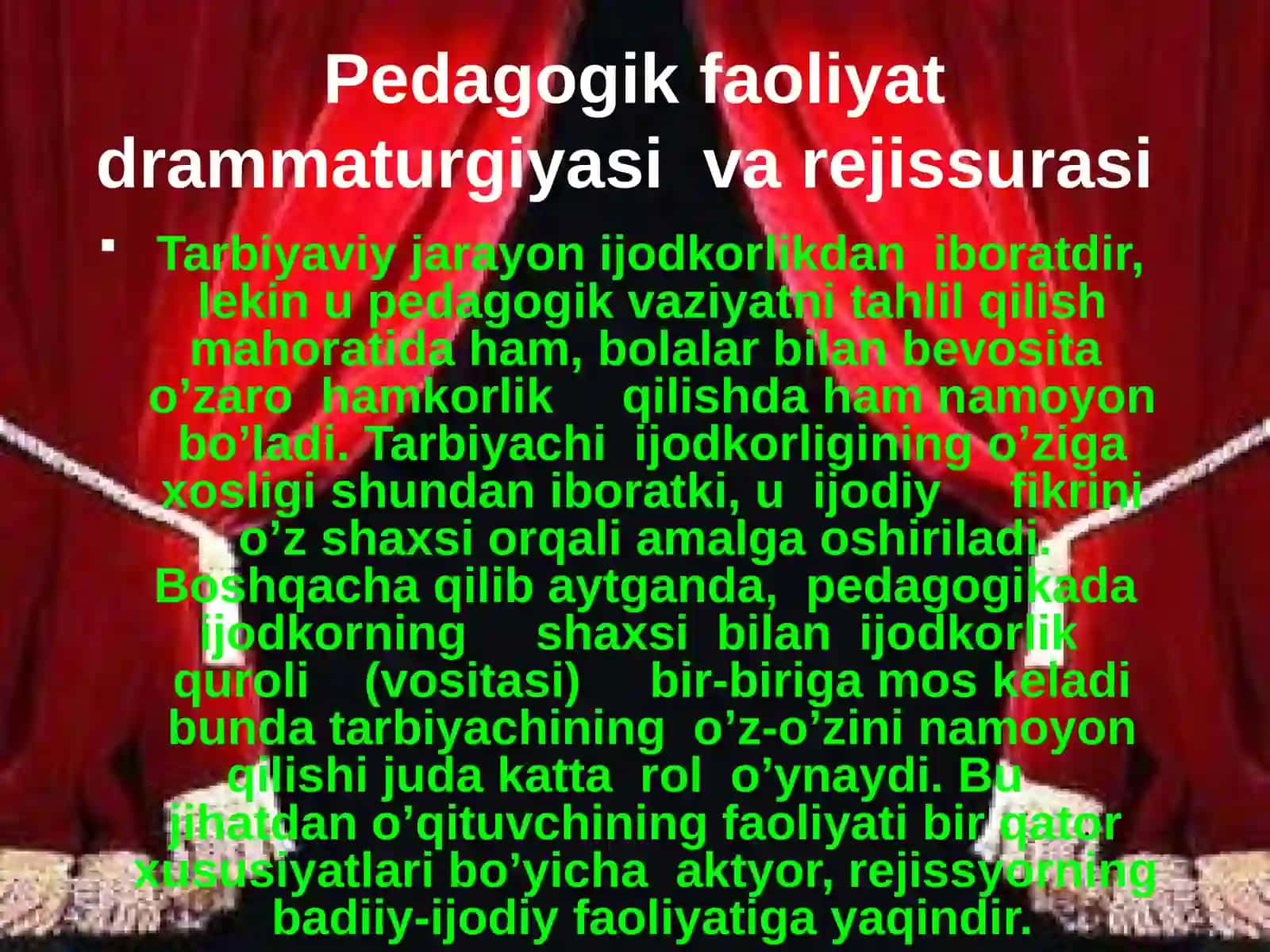 Pedagogik mahoratni shakllantirishda teatr pedagogikasidan foydalanish o’rni 2
