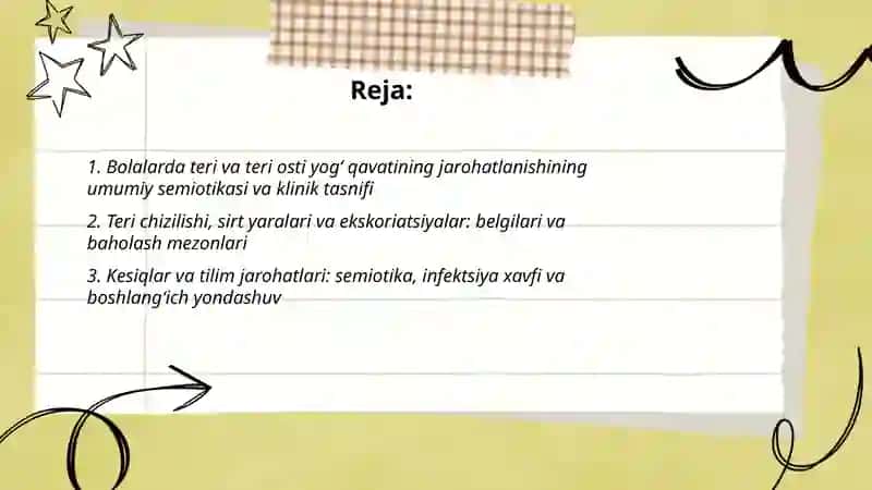 Bolalarda teri, teri osti yogʻ qavatini jarohatlanish semiotikasi 2