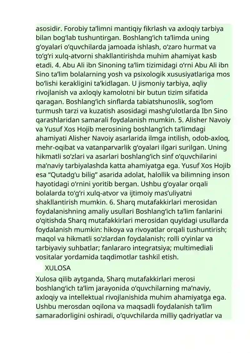 Boshlang‘ich ta’lim fanlarini o‘qitish jarayonida Sharq mutafakkirlari merosidan foydalanish 2