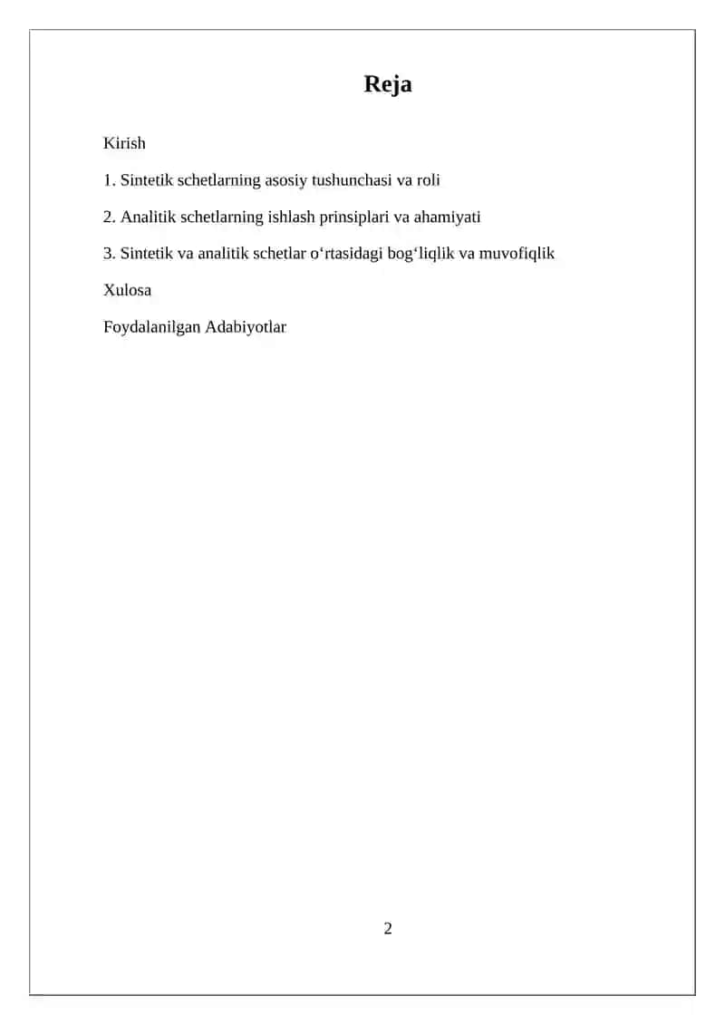 Sintetik va Analitik Schetlar 2