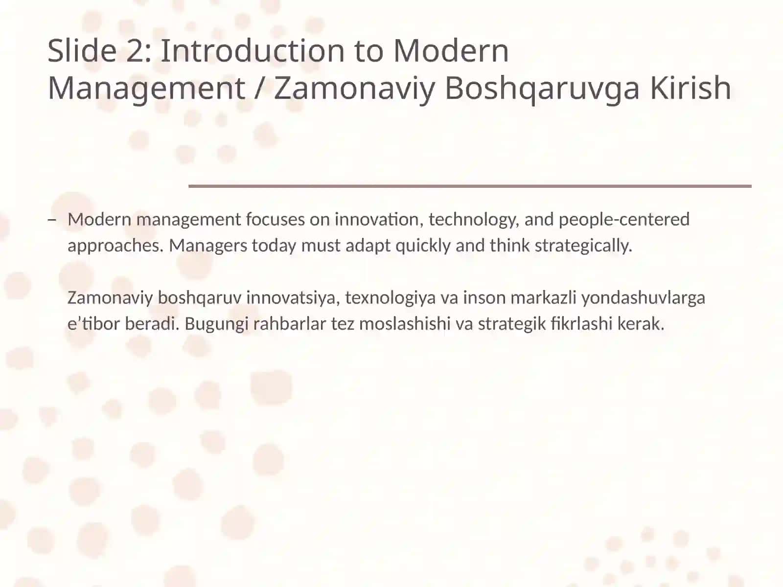 Zamonaviy Boshqaruvga Kirish 2