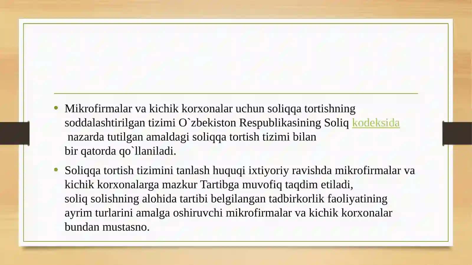 Mikrofirmalar va kichik korxonalar uchun soliqqa tortishning soddalashtirilgan tizimi 2