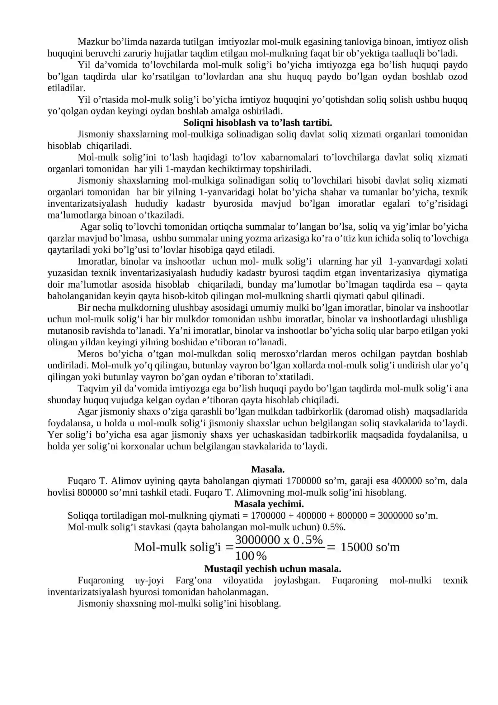 Jismoniy shaxslardan olinadigan mol – mulk solig’ini hisoblash va budjetga to’lash tartibi 2
