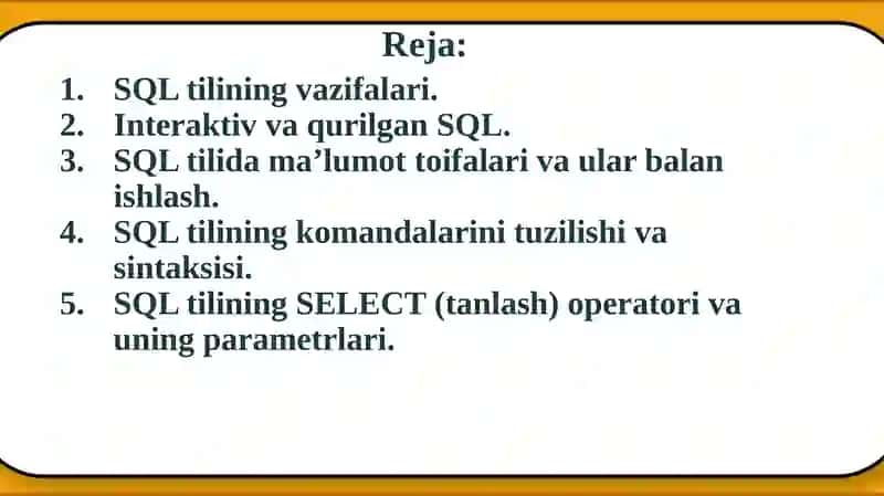 SQL Tili va Operatorlari 2