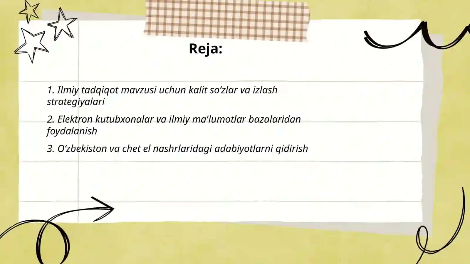 Ilmiy tadqiqot Mavzusi bo‘yicha adabiyotlar bilan tanishish 2