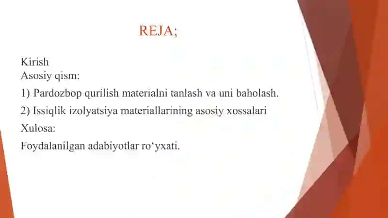 Pardozlash va issiqlik izolyatsiya materiallari 2