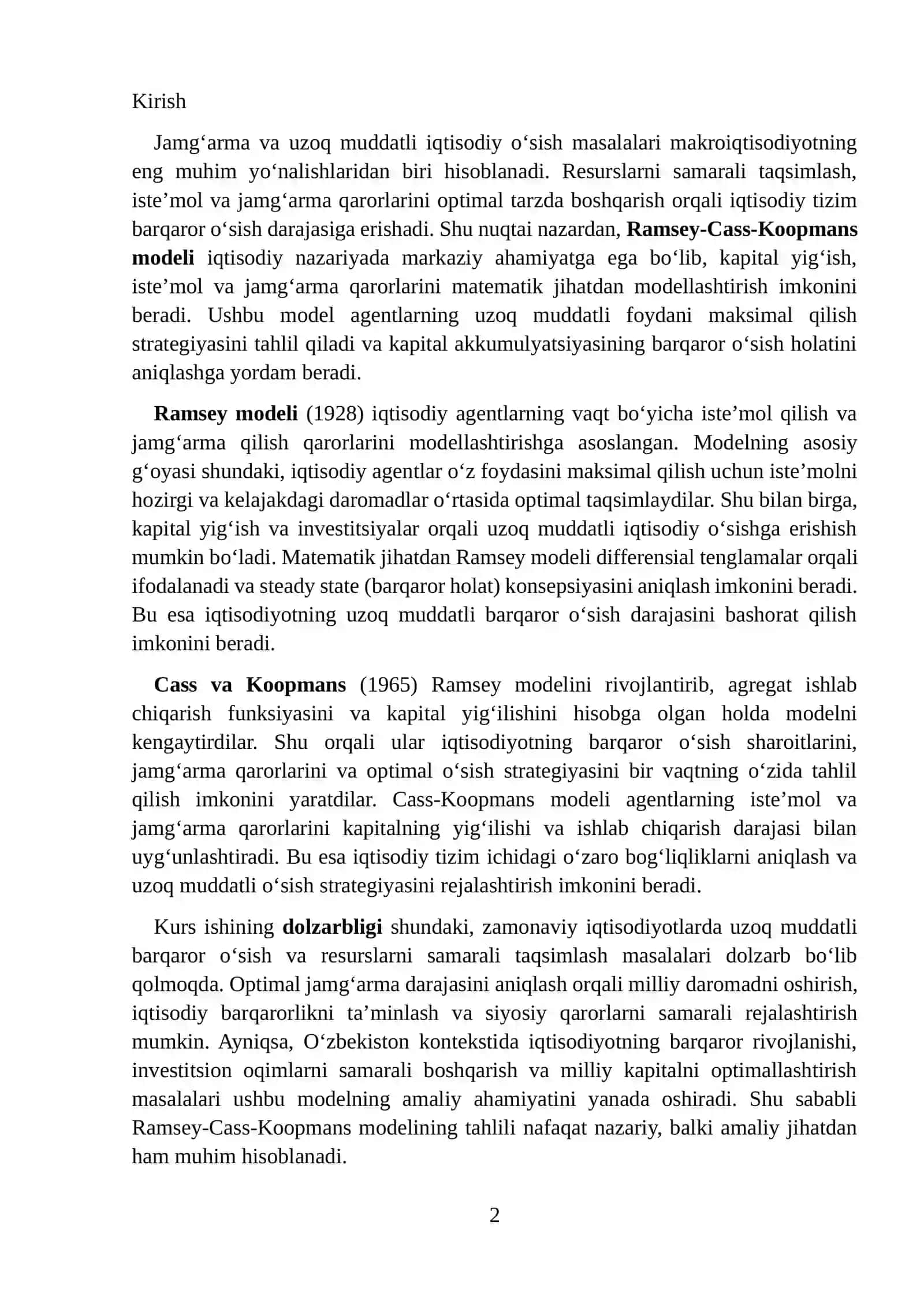 Ramsey-cass koopmans modeli va optimal jamg'arma darajasi 2