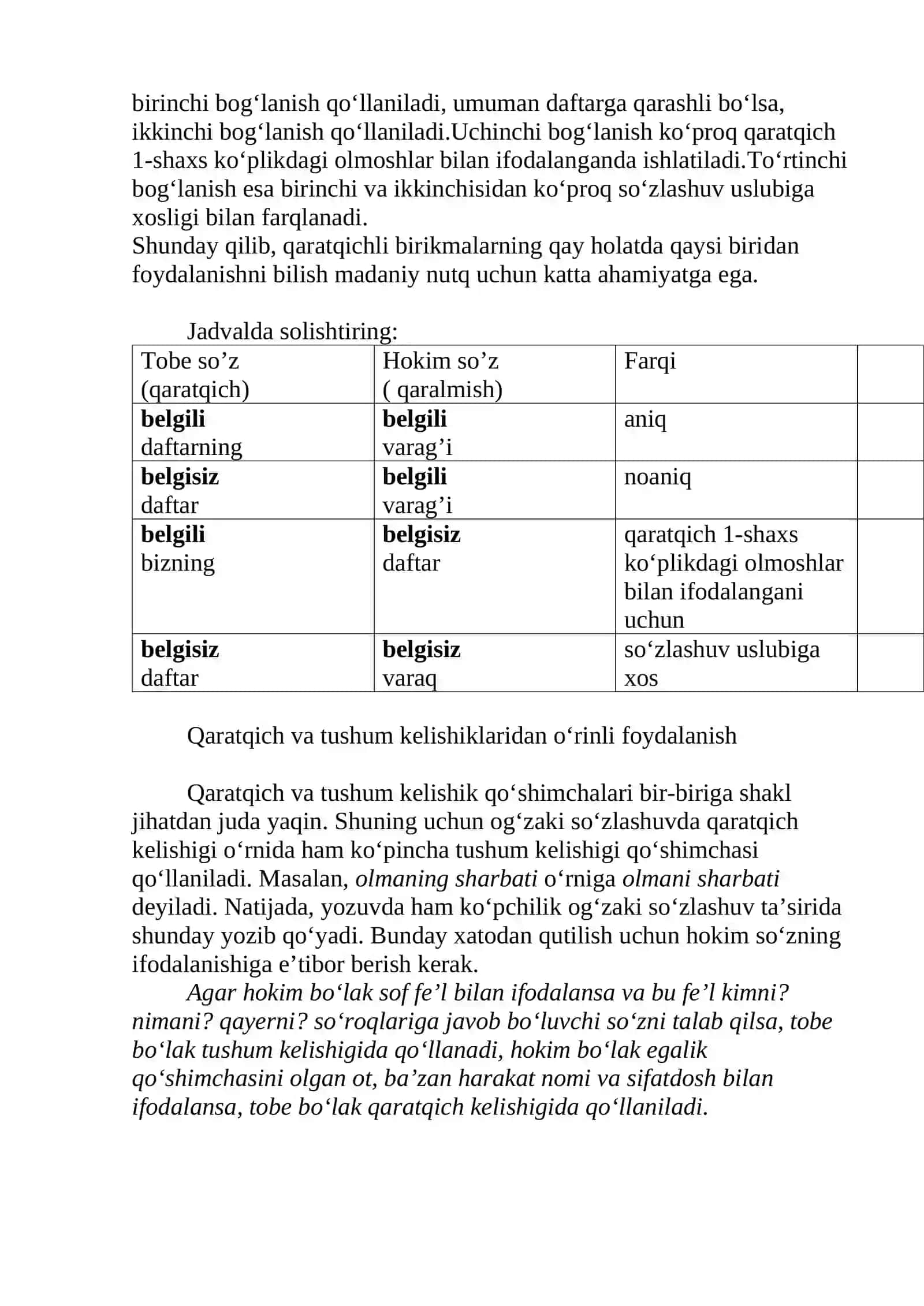 Qaratqich Kelishigi va Egalik Qo'shimchasi 2