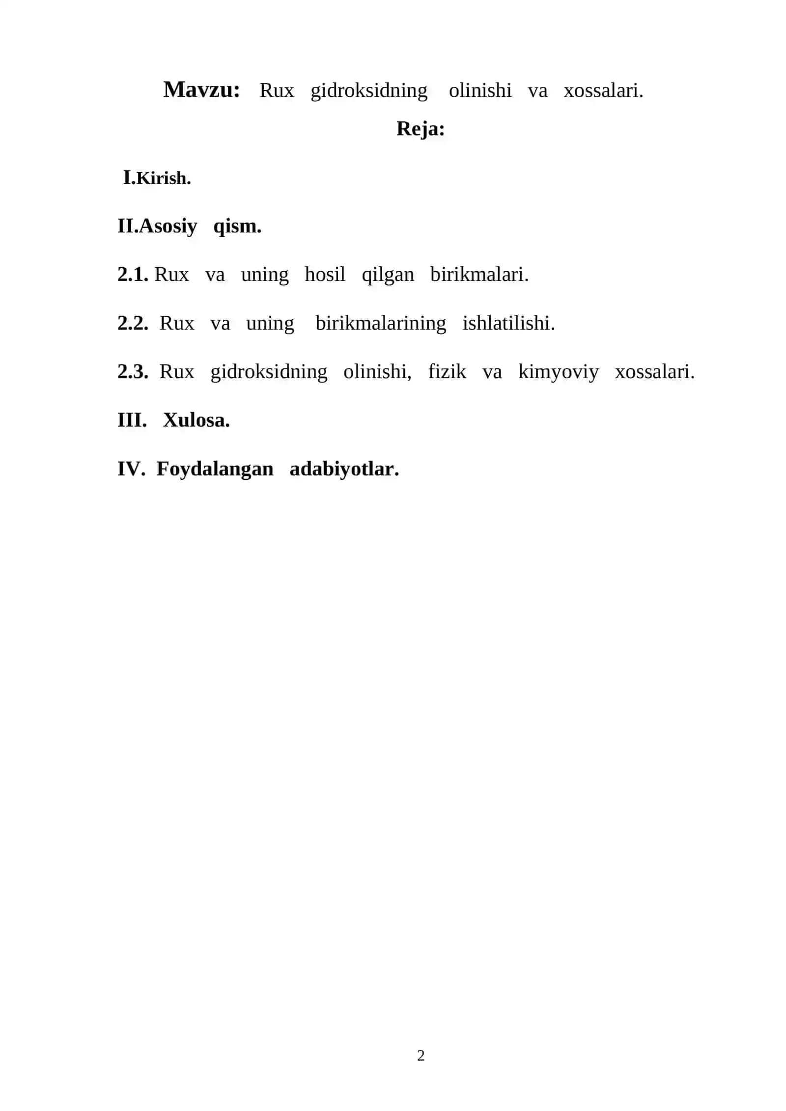 KURS ISHI: Rux gidroksidning olinishi va xossalari 2