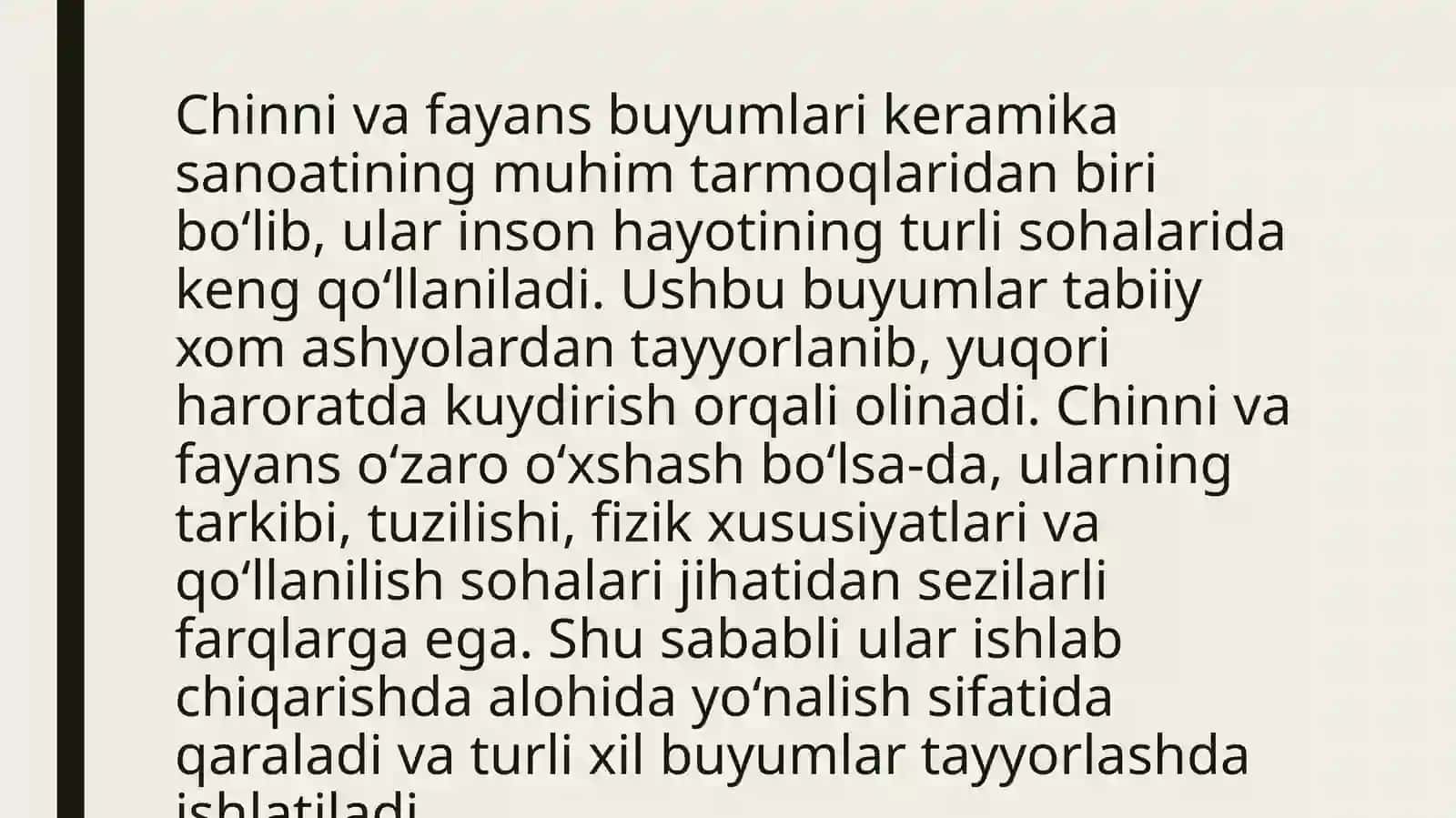 Chinni va Fayans Buyumlarining Turlari 2