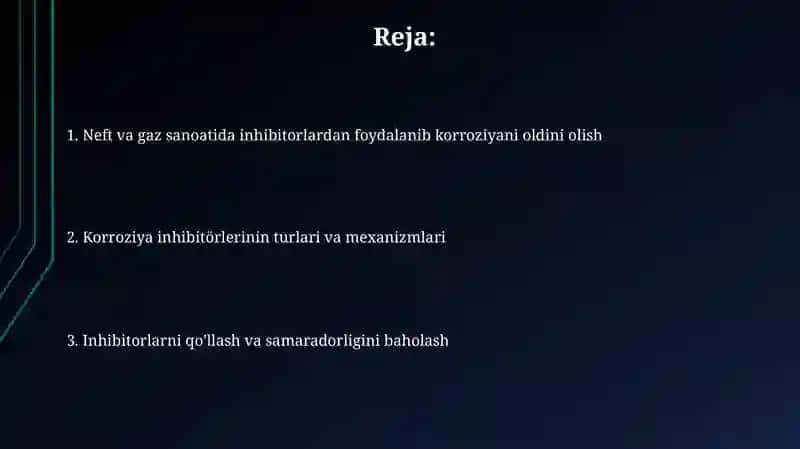 Neft va gaz sanoati qurulmalarni karoziyadan himoyalashda ingibitorlardan foydalanish 2