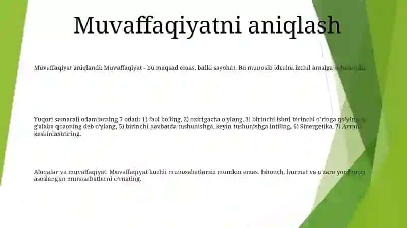 Muvofaqqiyatli Insonlarning 7 Kònikmasi 2