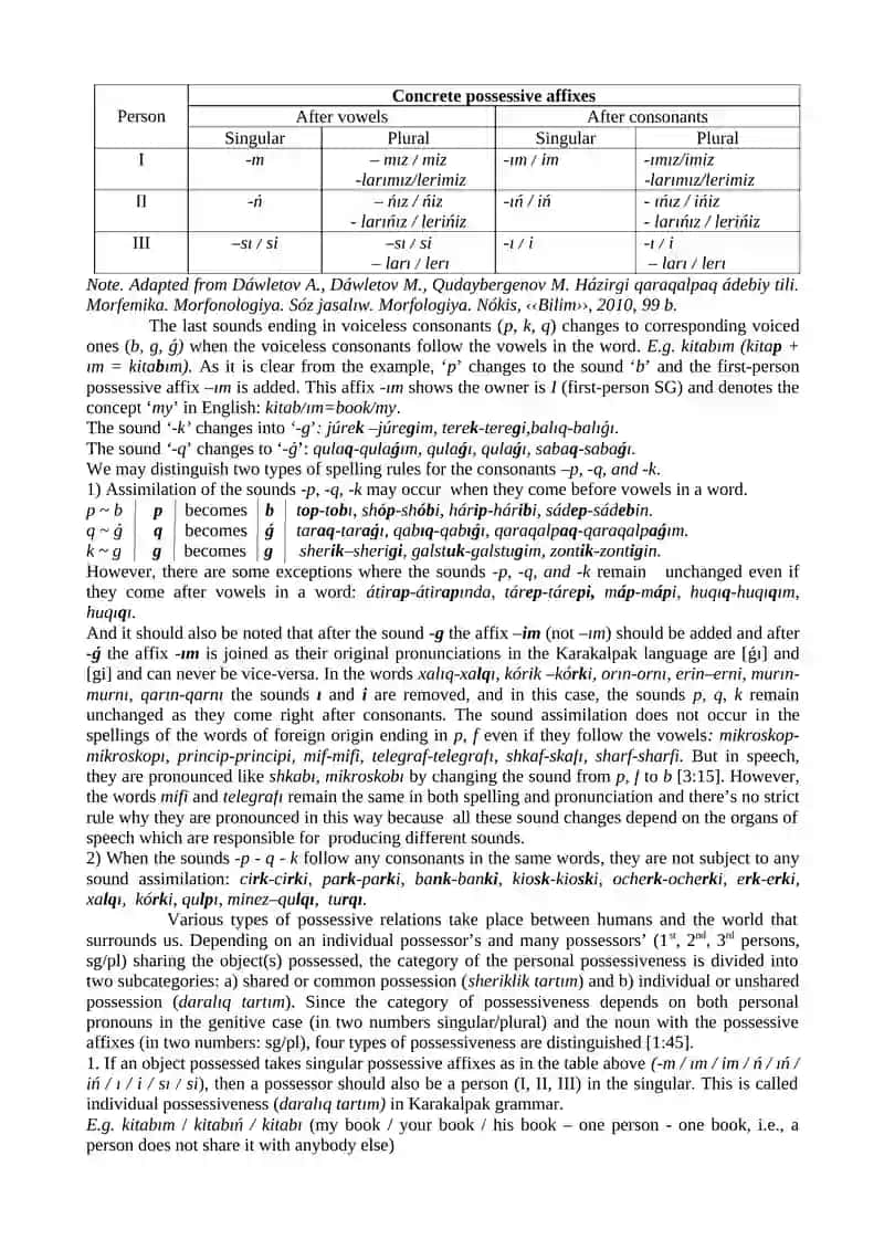 THE MORPHOLOGICAL WAYS OF EXPRESSING THE MEANINGS OF POSSESSIVENESS IN THE KARAKALPAK LANGUAGE AND THEIR EQUIVALENTS IN ENGLISH 2