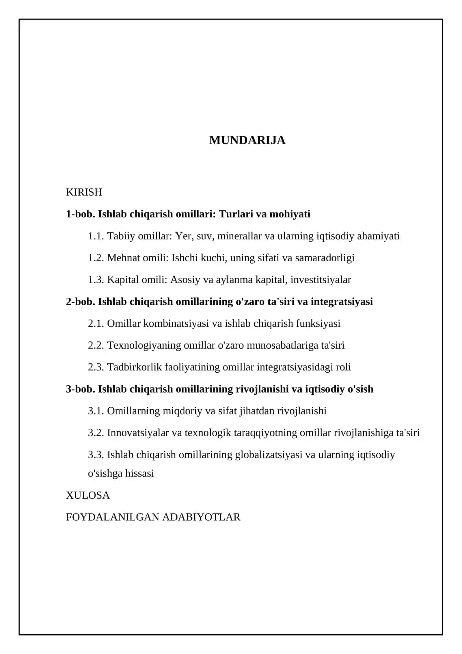 Ishlab chiqarish omillari, ularning o'zaro ta'siri,rivojlanishi 2