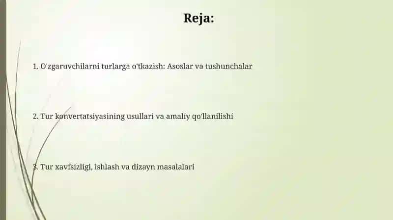 O'zgaruvchilarni turlarga o'tkazish: Asoslar va tushunchalar 2
